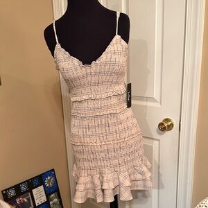 Lulu's Cream and Blue Ruffled Mini Dress